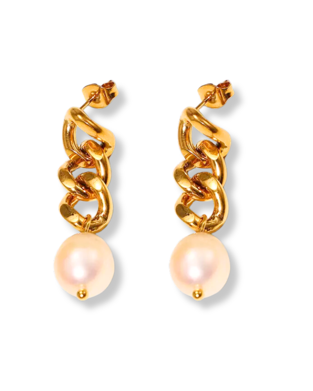 Pearl and hot sale chain earrings